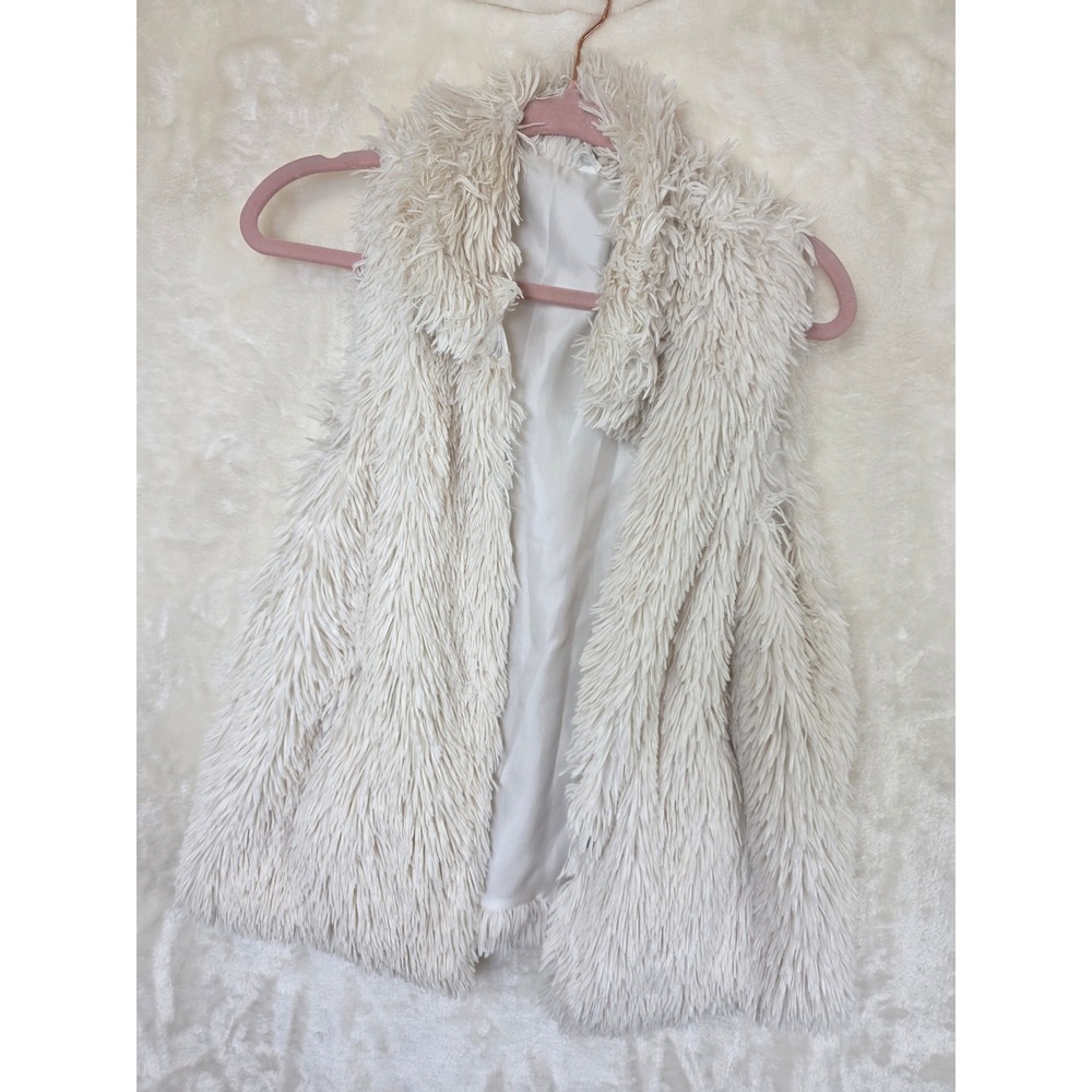 Apt. 9 Cream Ivory Shaggy Faux Fur Vest Sleeveless Jacket Womens‎ Size S-M